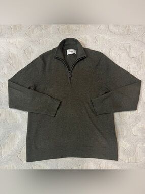 Wills Huckberry Mens M Green 100% Cashmere 1/4 Quarter Zip Sweater Long Sleeve